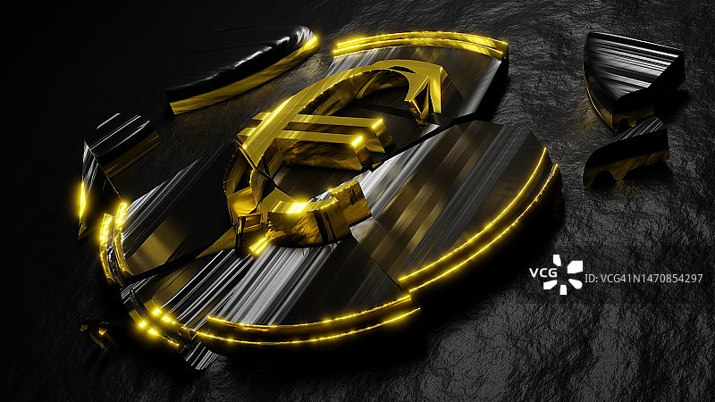 碎成碎片的通用欧元硬币图片素材