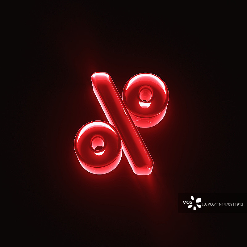 红色调霓虹灯利率百分比符号，3D渲染图片素材