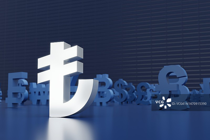 从其他货币中脱颖而出的土耳其里拉标志图片素材