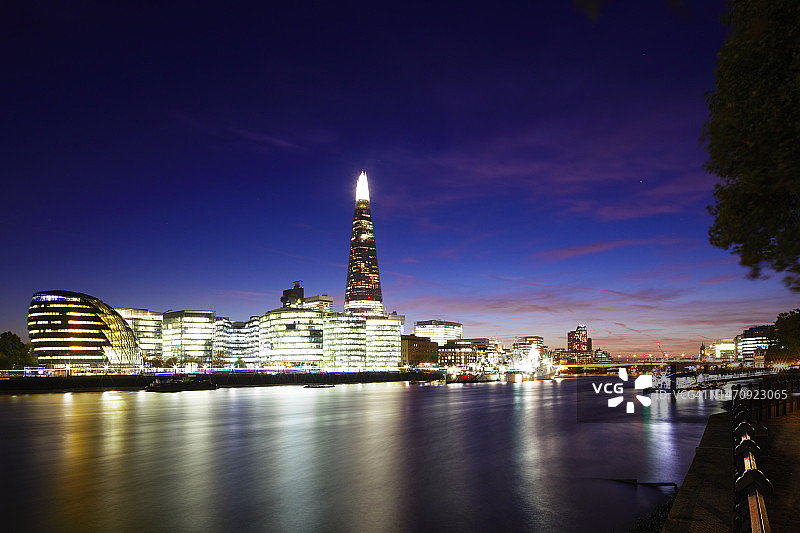 伦敦泰晤士河、碎片大厦和南岸的黄昏景色，英国图片素材