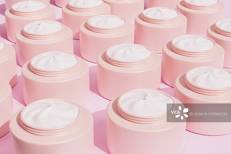 粉色罐子里的保湿白色面霜。用于水合皮肤的透明质酸。化妆和护肤化妆品。3D图案图片素材