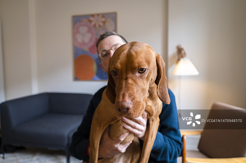 在家和毛茸茸的助手一起工作图片素材