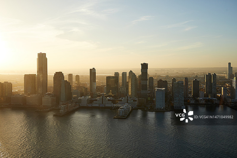 日落时分的泽西市航拍照片图片素材