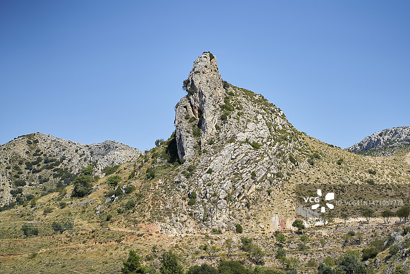 晴朗蓝天和远山景观，无人前景图片素材