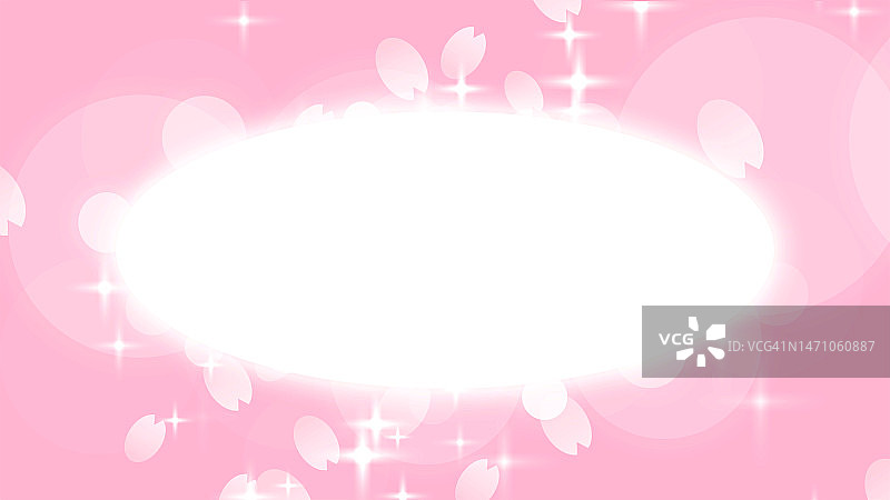 闪光椭圆相框和樱花花瓣粉色背景图片素材
