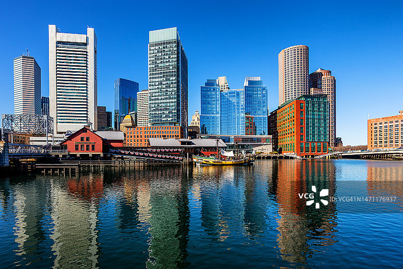 波士顿海港滨水区天际线图片素材