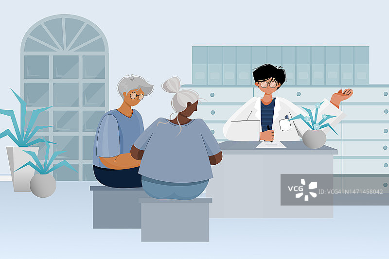 医疗健康图例：老年夫妇咨询医生，了解如何保持健康图片素材