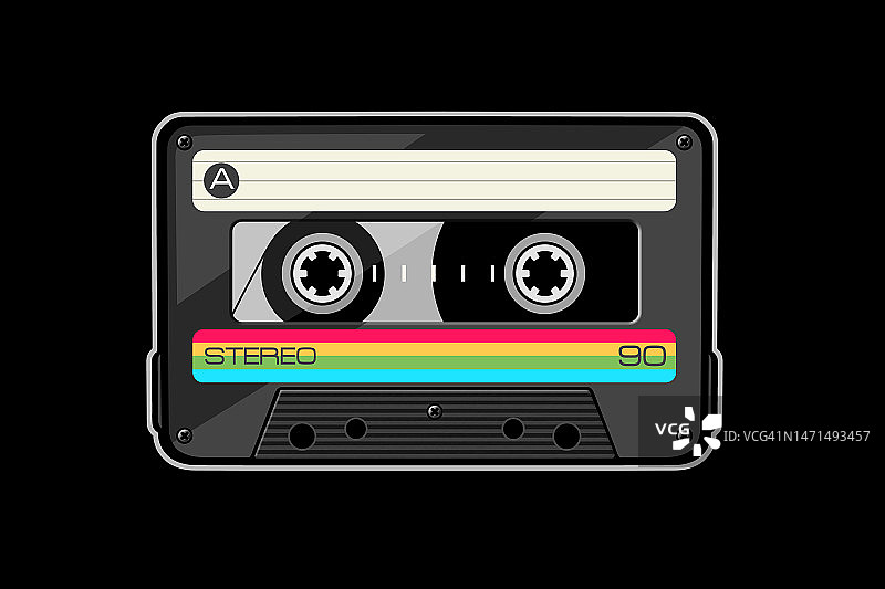 黑色背景上的卡式磁带矢量图图片素材