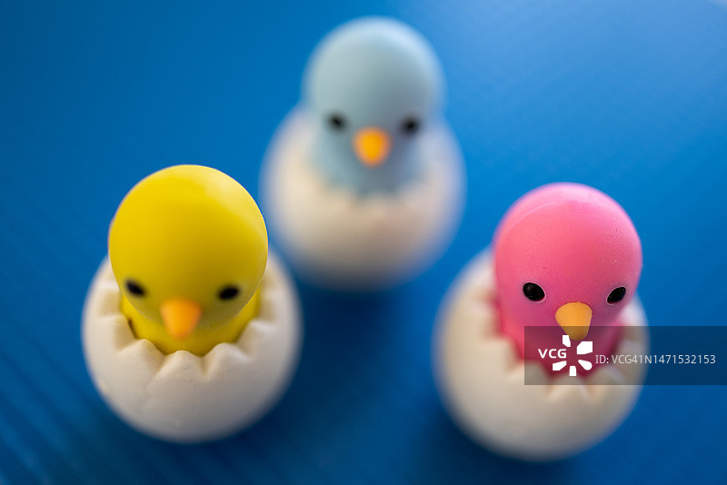 玩具小鸡在破裂的鸡蛋里图片素材