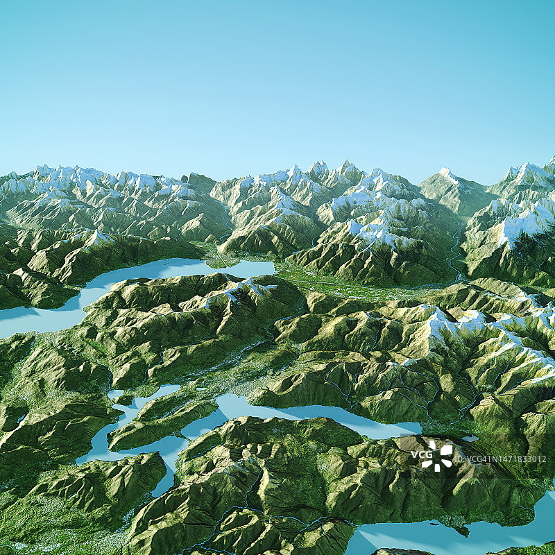 卢加诺湖地形图3D彩色视图图片素材