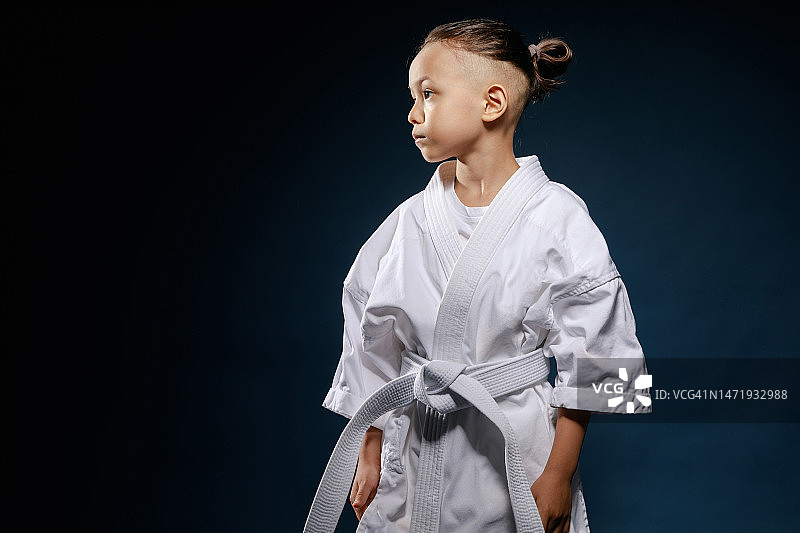 年轻的混血男孩空手道学生图片素材
