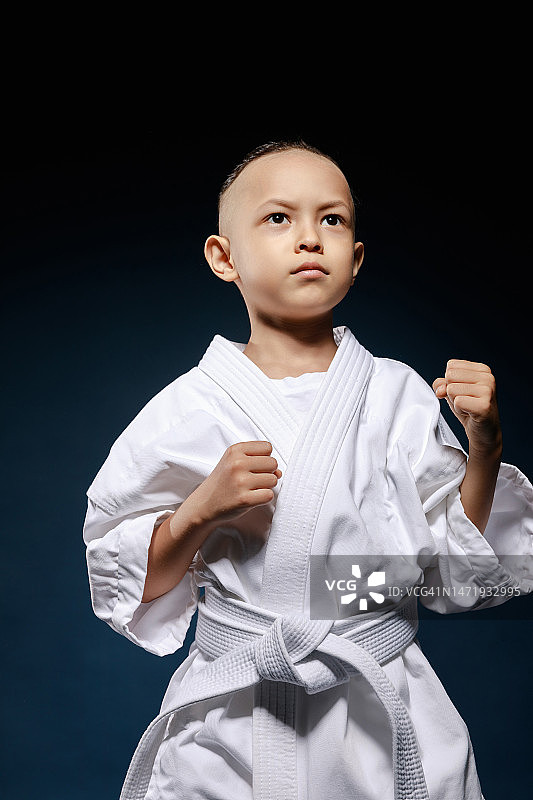 空手道初学者男孩正在训练图片素材