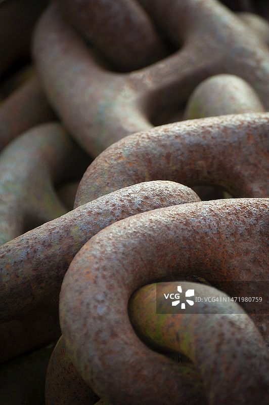 生锈的旧船锚链特写图片素材