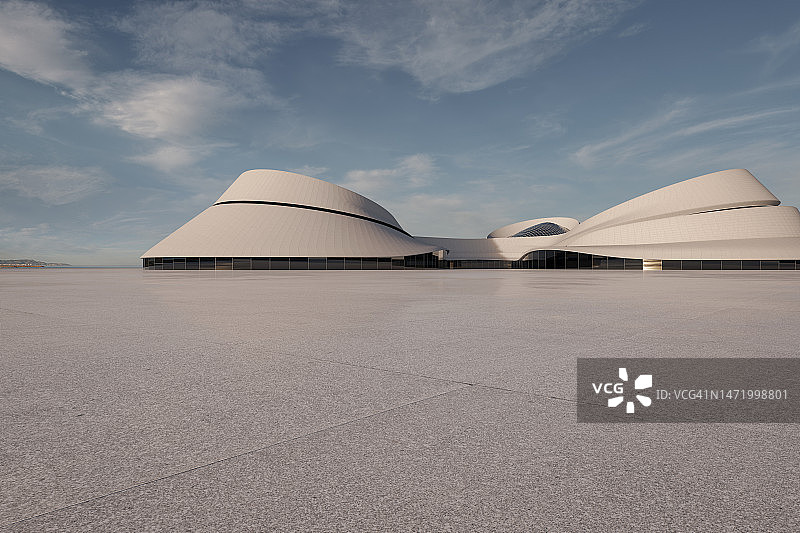 海滨现代建筑前的空旷地面图片素材