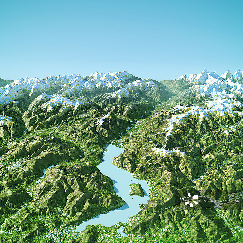 伊塞奥湖地形图3D视图彩色图片素材