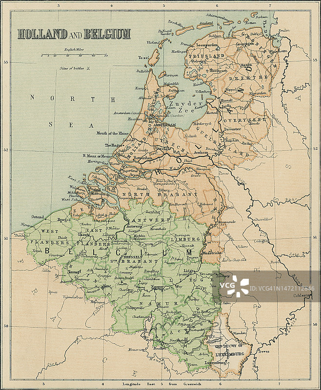 荷兰和比利时古老彩色石印地图图片素材