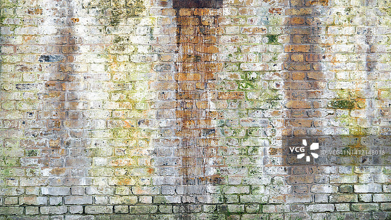 伦敦（英国）的白色旧砖墙，有地衣和锈迹图片素材