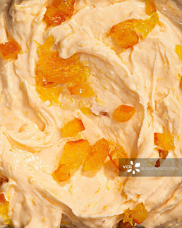 橙色冰糕冰淇淋与橙片纹理特写背景图片素材