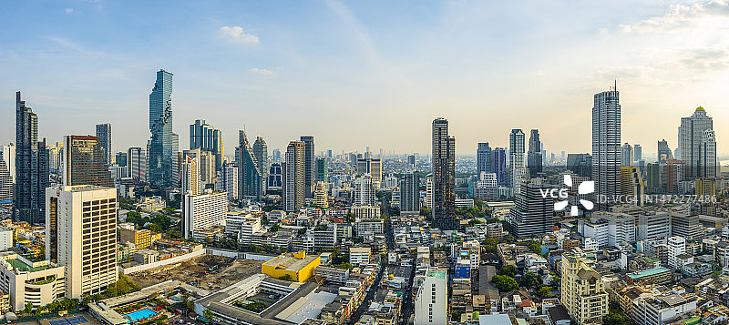 泰国曼谷是隆区城市天际线全景航拍图片素材