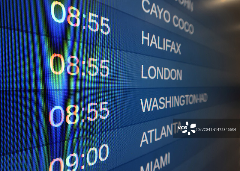 显示各种出港航班时刻表的机场离港信息显示屏图片素材