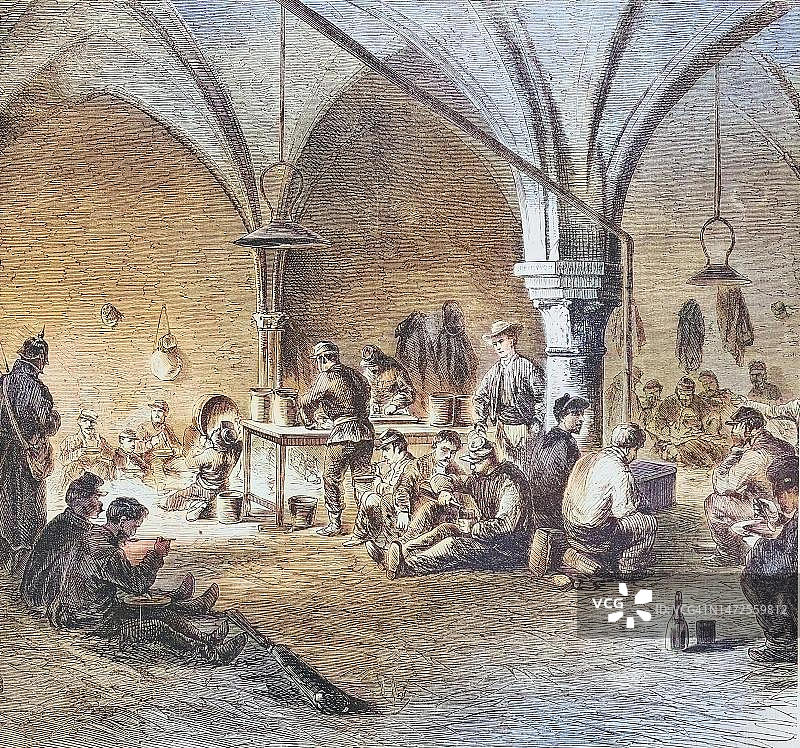 1870年12月第戎主监狱中的加里波第和自由射击队囚犯，德法战争历史插图图片素材