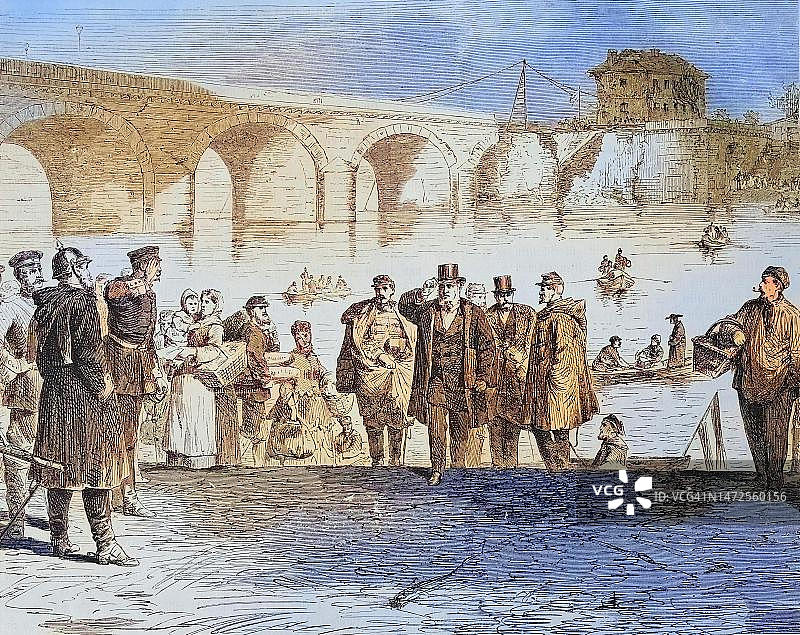 1870-1871年德法战争：朱尔斯·法布尔抵达巴黎附近塞布尔桥图片素材