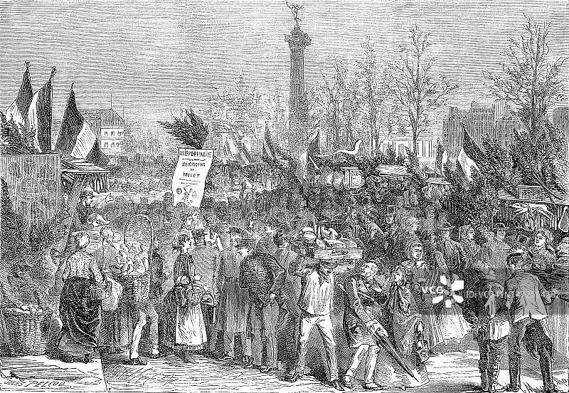 布尔东大道上的哈姆市场，1869年，巴黎（19世纪画作数字修复版）图片素材