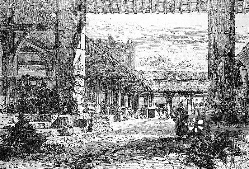 1869年法国巴黎的旧小牛市场数字修复历史照片图片素材