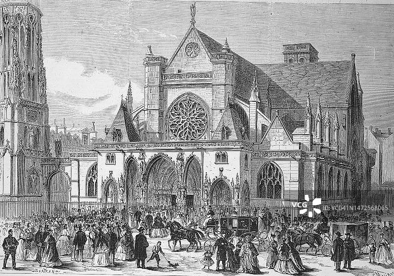 巴黎圣日耳曼-奥塞尔教堂，西班牙女王伊莎贝拉二世参加弥撒图片素材