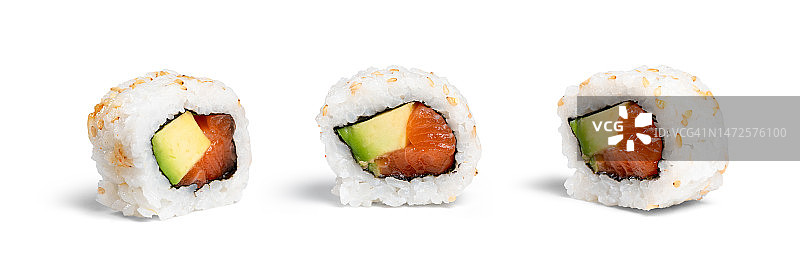 白色背景上孤立的寿司卷（西班牙巴塞罗那）图片素材