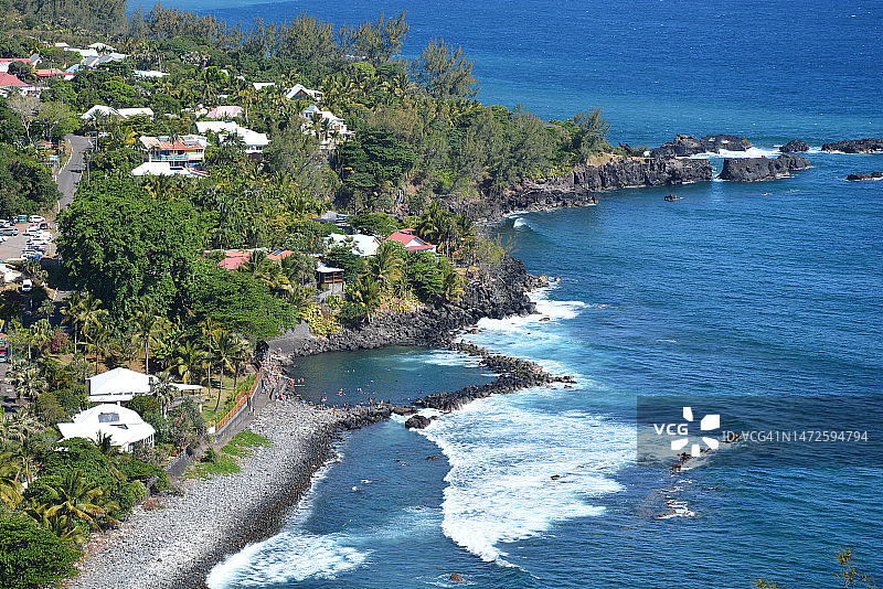 留尼汪海岸高角度景观图片素材