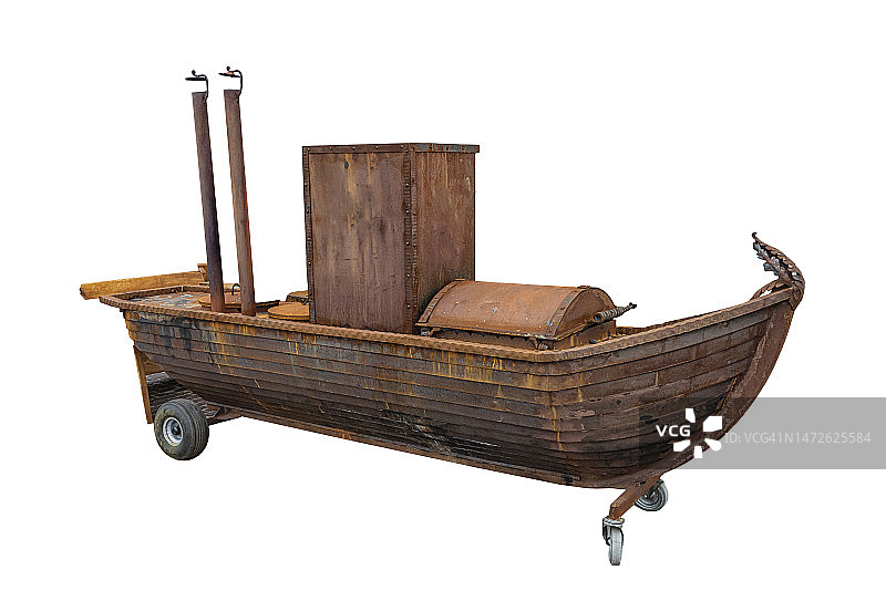 带双烟囱的生锈钢船图片素材