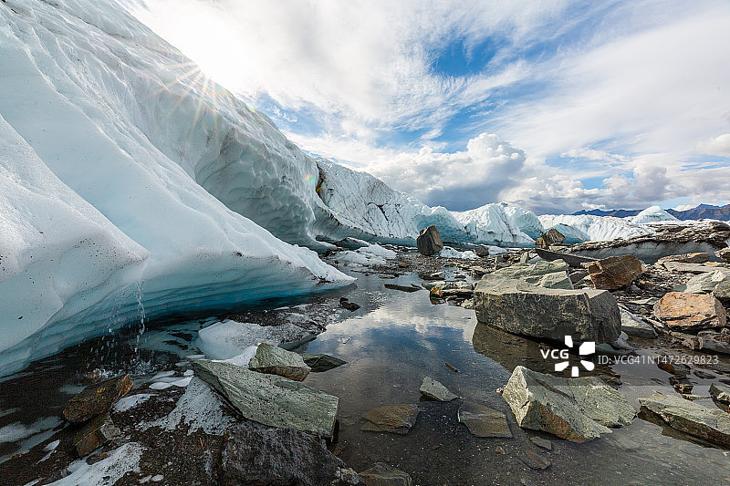 阿拉斯加马塔努斯卡冰川的冰冻湖泊风景，美国图片素材