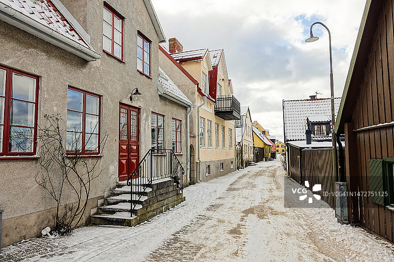 冬季维斯比老城区街道图片素材