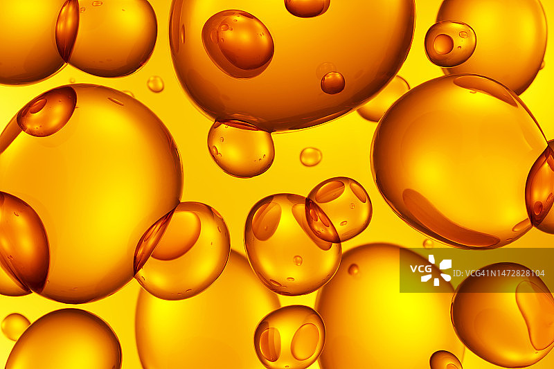 透明黄色黄金分子油滴美容3D图案化妆品和护肤品胶原蛋白图片素材