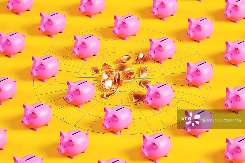 储蓄损失与通货膨胀概念：破碎的存钱罐图片素材