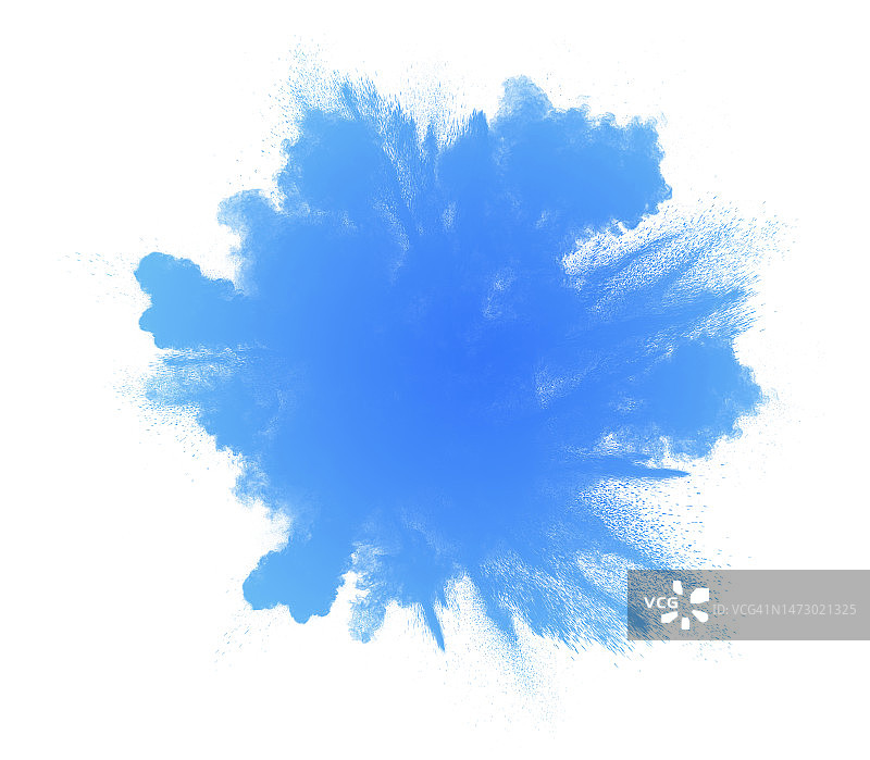 蓝色烟雾在白色背景上的爆炸效果图片素材
