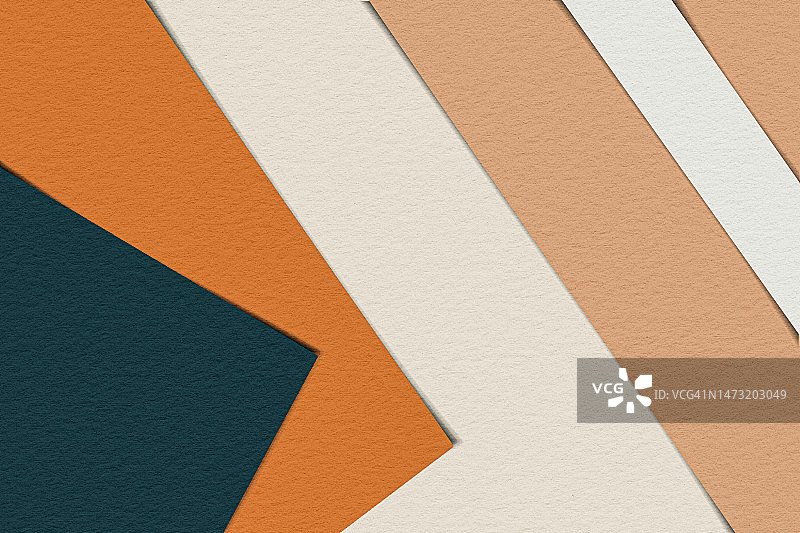 剪纸纹理米色橙色深蓝色几何背景，自然色图片素材