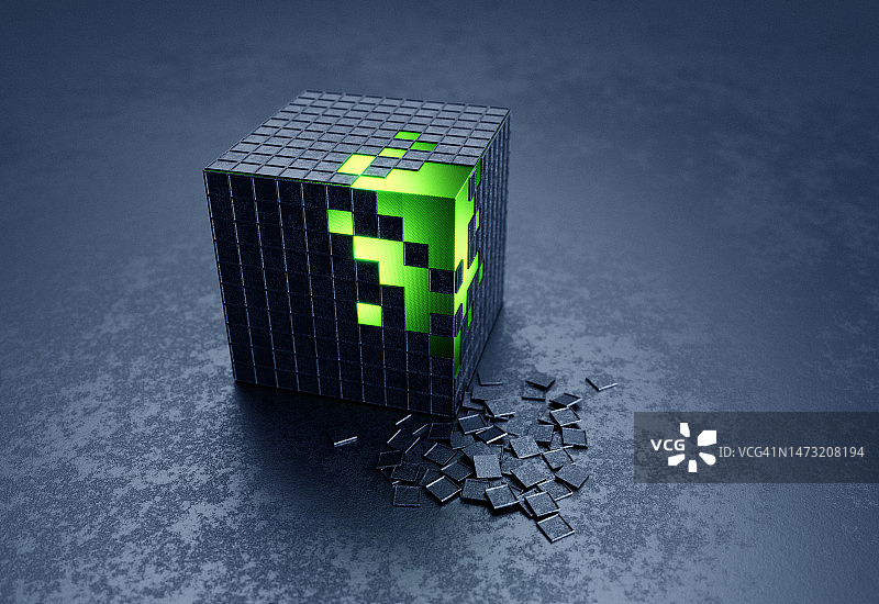 黑色立方体内的发光绿色立方体图片素材