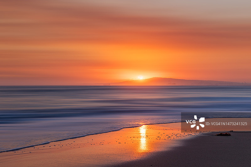 美国亨廷顿海滩州立公园日落海景图片素材