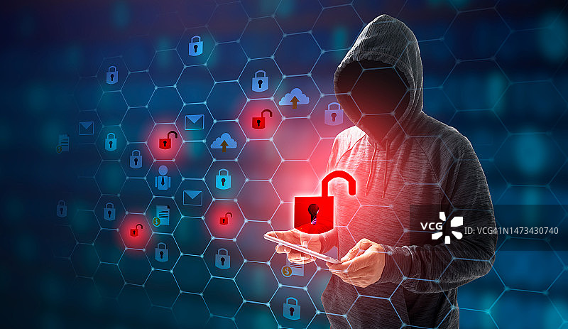 蓝色连帽衫黑客与代码背景图片素材