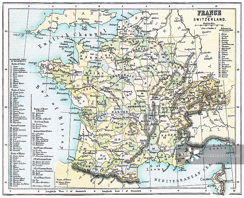 老式石印彩绘：法国地图图片素材
