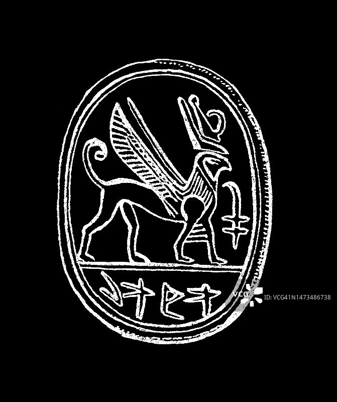 装饰切割的腓尼基印章古老雕刻插图图片素材