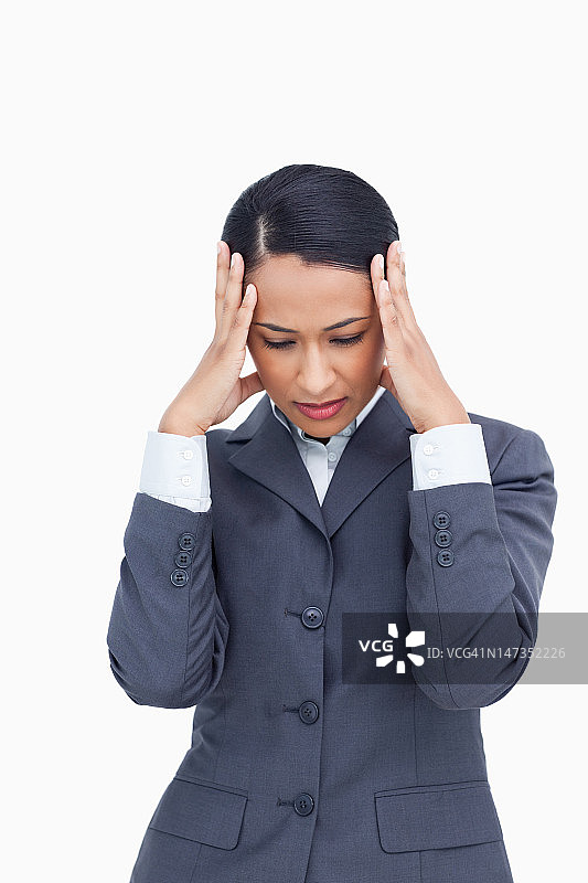 女售货员揉太阳穴特写图片素材