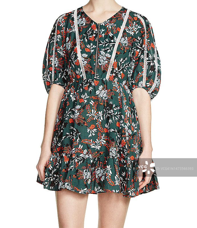 绿色花卉图案连衣裙图片素材