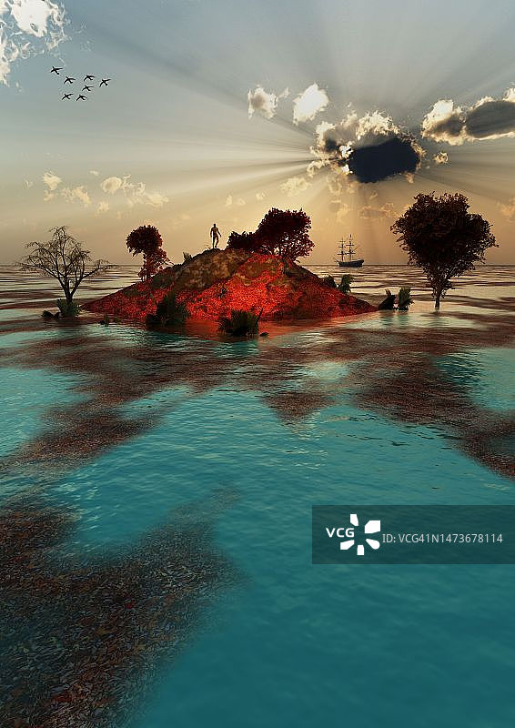 孤岛上的孤独身影图片素材