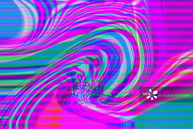 抽象交织的数字扭曲粉色、绿色、蓝色霓虹彩虹波浪背景图片素材