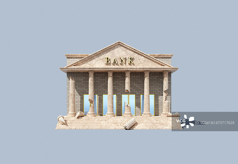 受损的银行大楼图片素材