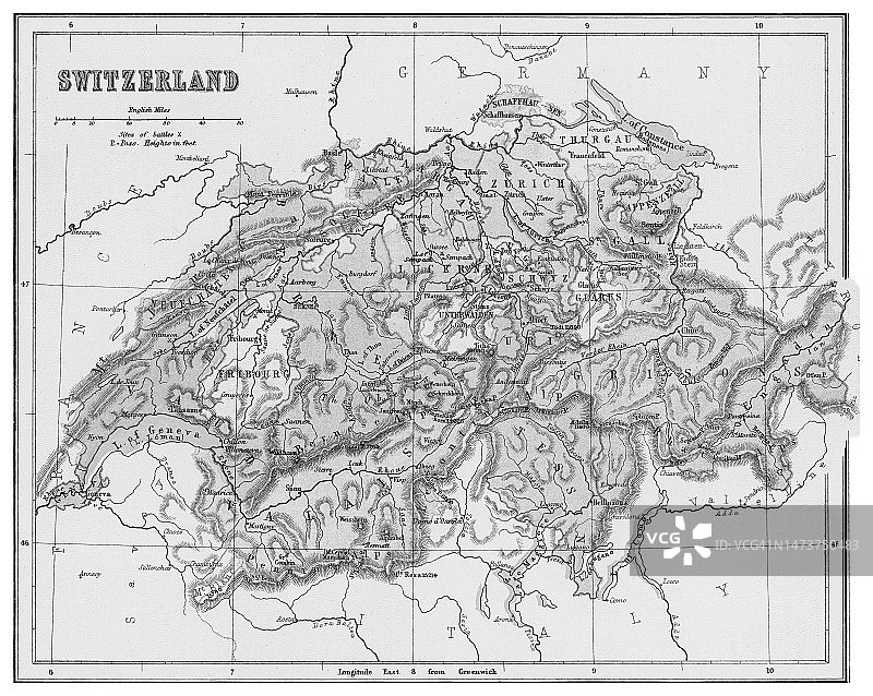 瑞士古老彩色石印地图图片素材