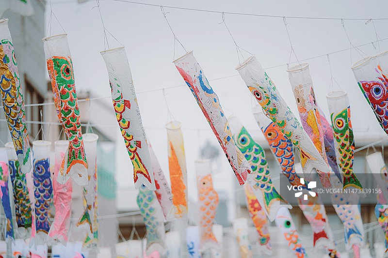 日本鲤鱼旗（Koinobori）是传统儿童节的象征图片素材